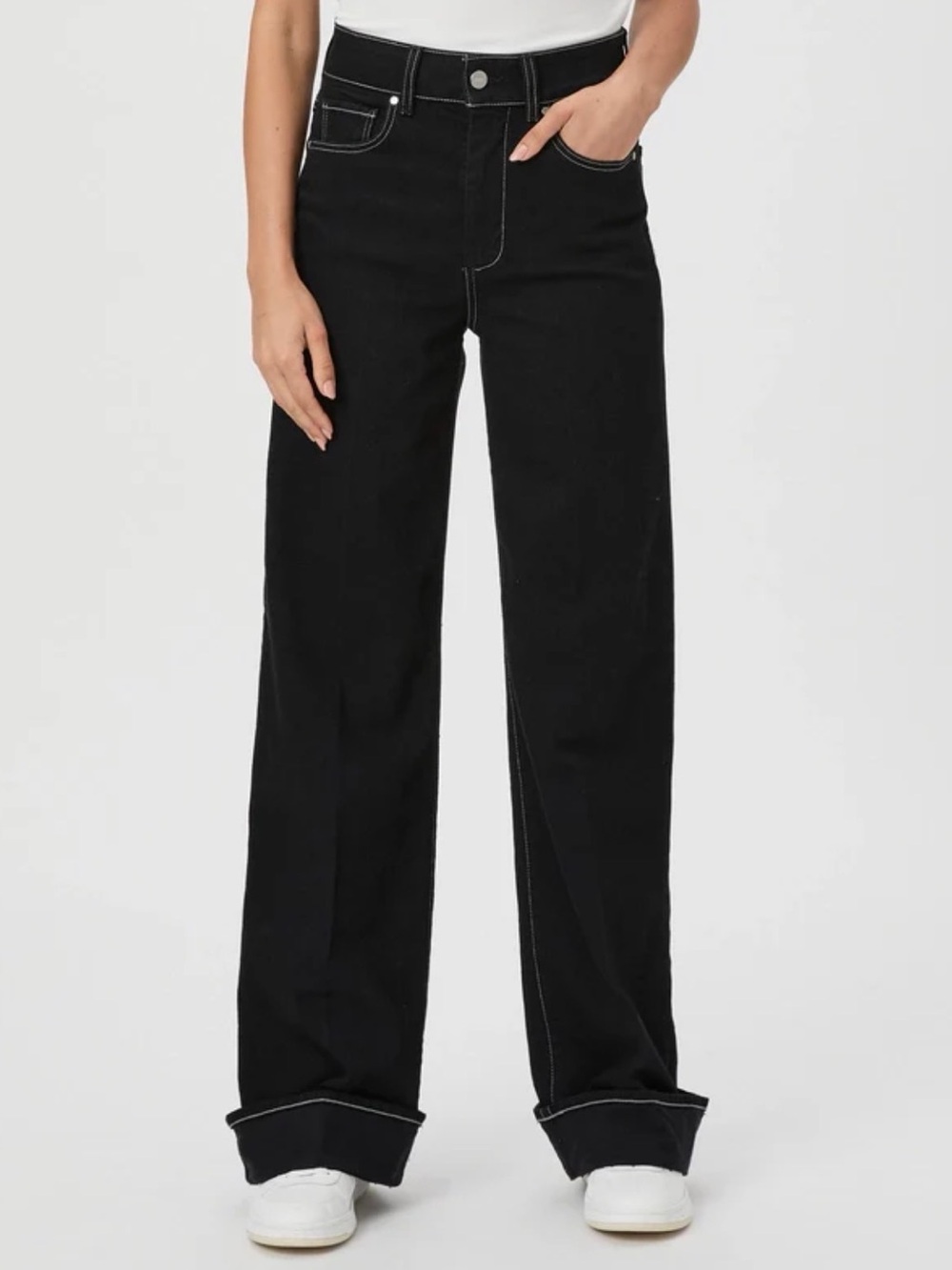PAIGE PAIGE Sasha High Rise Wide Cuff Jeans in Twilight Black size 26